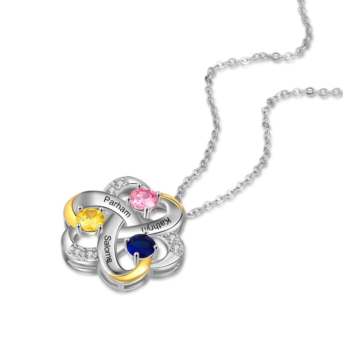 Rhodium Plated Flower Shape Pendant Necklace