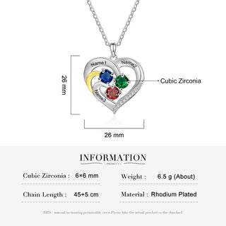 Personalized Rhodium Plated Birthstone Heart Pendant Necklace