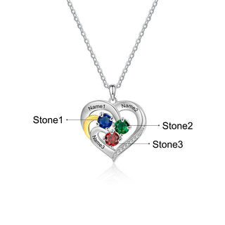 Personalized Rhodium Plated Birthstone Heart Pendant Necklace