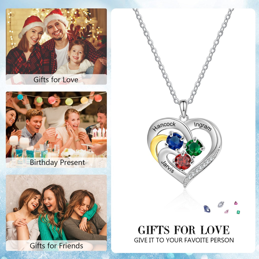 Personalized Rhodium Plated Birthstone Heart Pendant Necklace