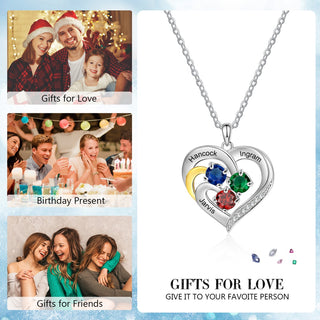 Personalized Rhodium Plated Birthstone Heart Pendant Necklace