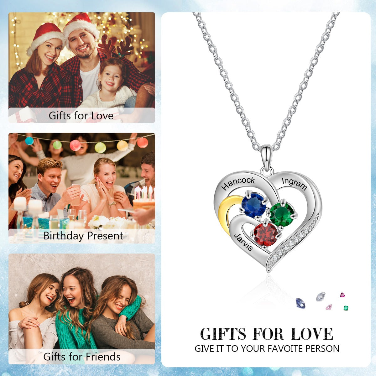 Personalized Rhodium Plated Birthstone Heart Pendant Necklace