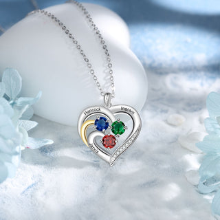 Personalized Rhodium Plated Birthstone Heart Pendant Necklace