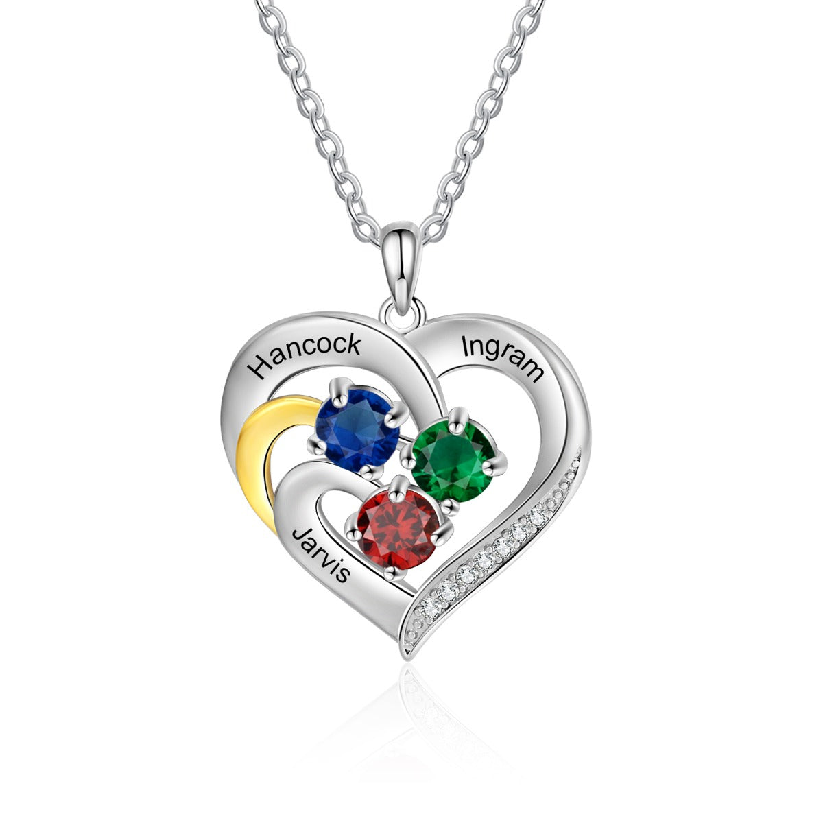 Personalized Rhodium Plated Birthstone Heart Pendant Necklace