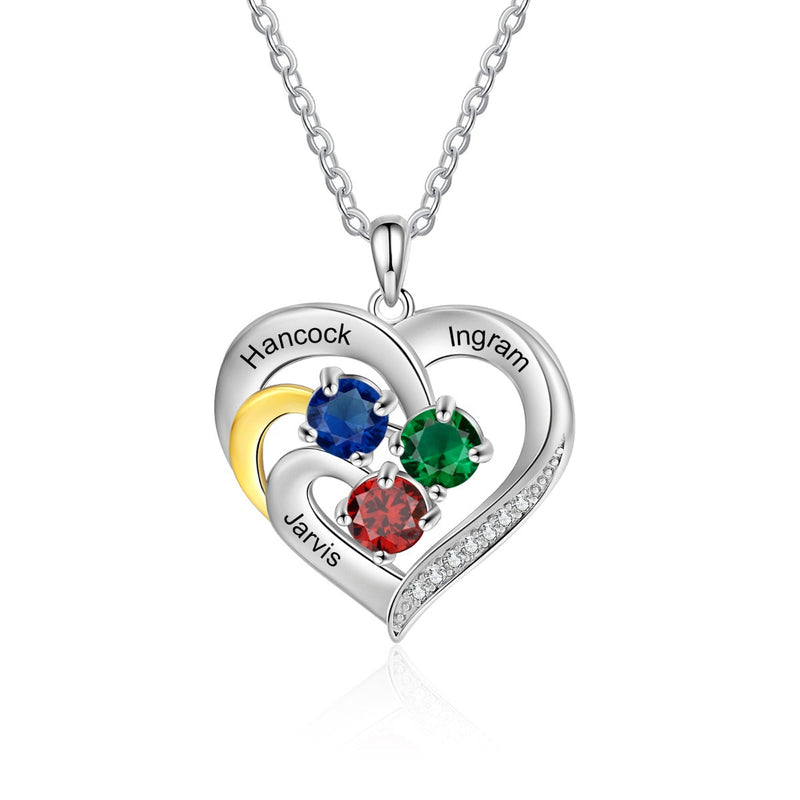 Personalized Rhodium Plated Birthstone Heart Pendant Necklace