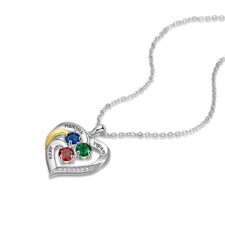 Personalized Rhodium Plated Birthstone Heart Pendant Necklace
