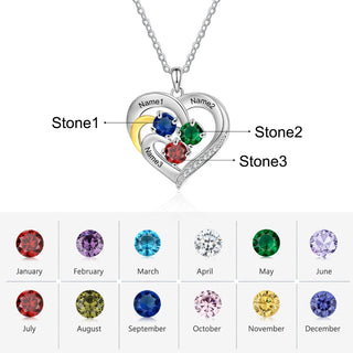 Personalized Rhodium Plated Birthstone Heart Pendant Necklace