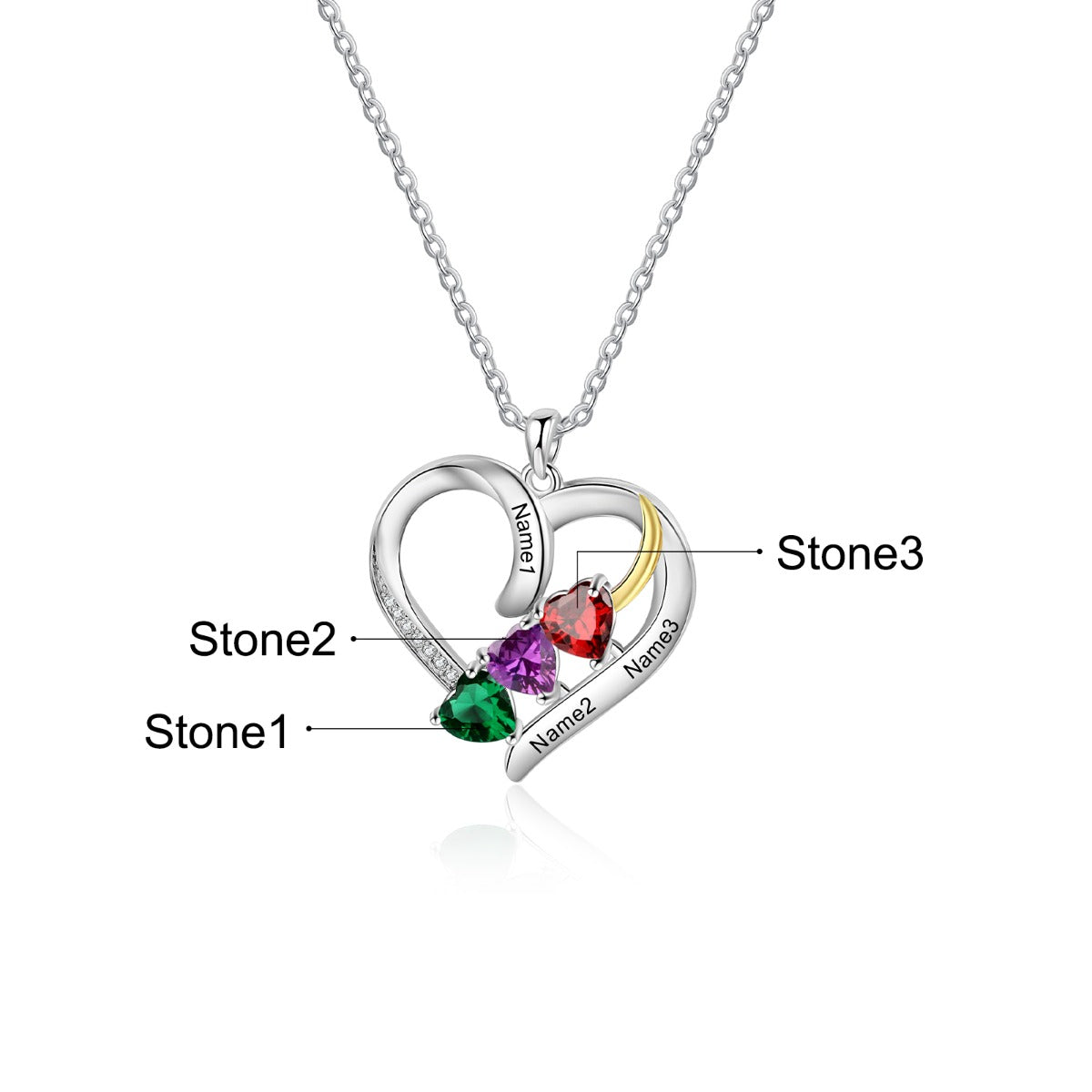Personalized Rhodium Plated Heart Shape Pendant Necklace