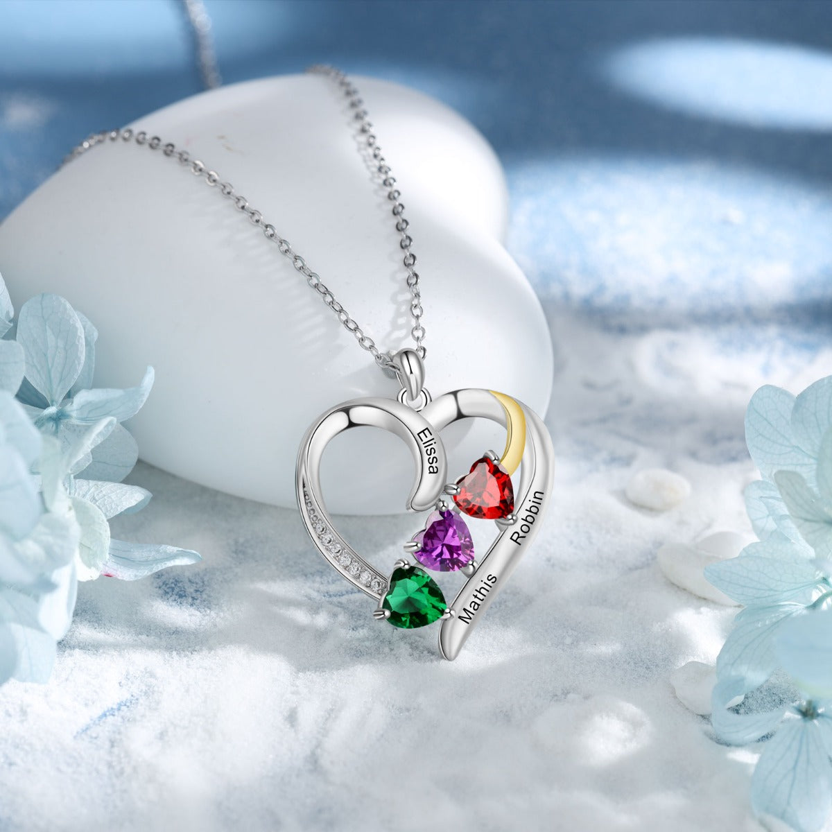 Personalized Rhodium Plated Heart Shape Pendant Necklace