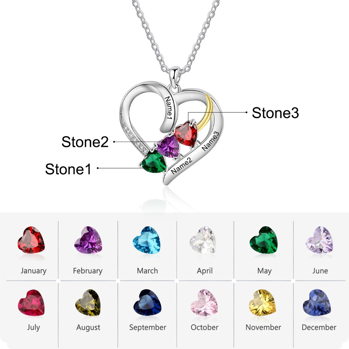 Personalized Rhodium Plated Heart Shape Pendant Necklace