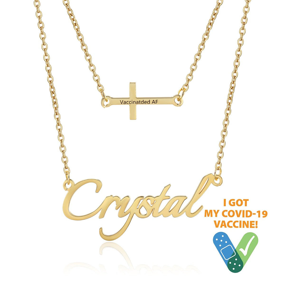 Have Been Vaccinated Custom Name Rhodium Plated Necklace