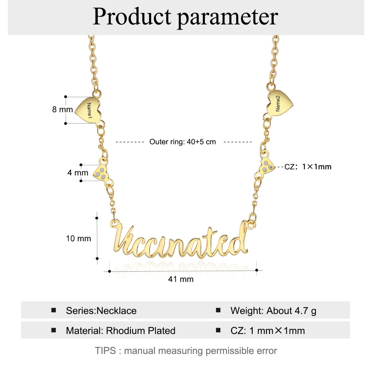 Personalized Rhodium Plated Vaccination Name Necklace