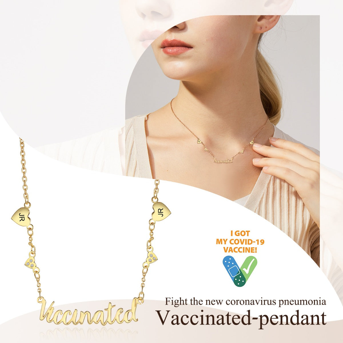Personalized Rhodium Plated Vaccination Name Necklace
