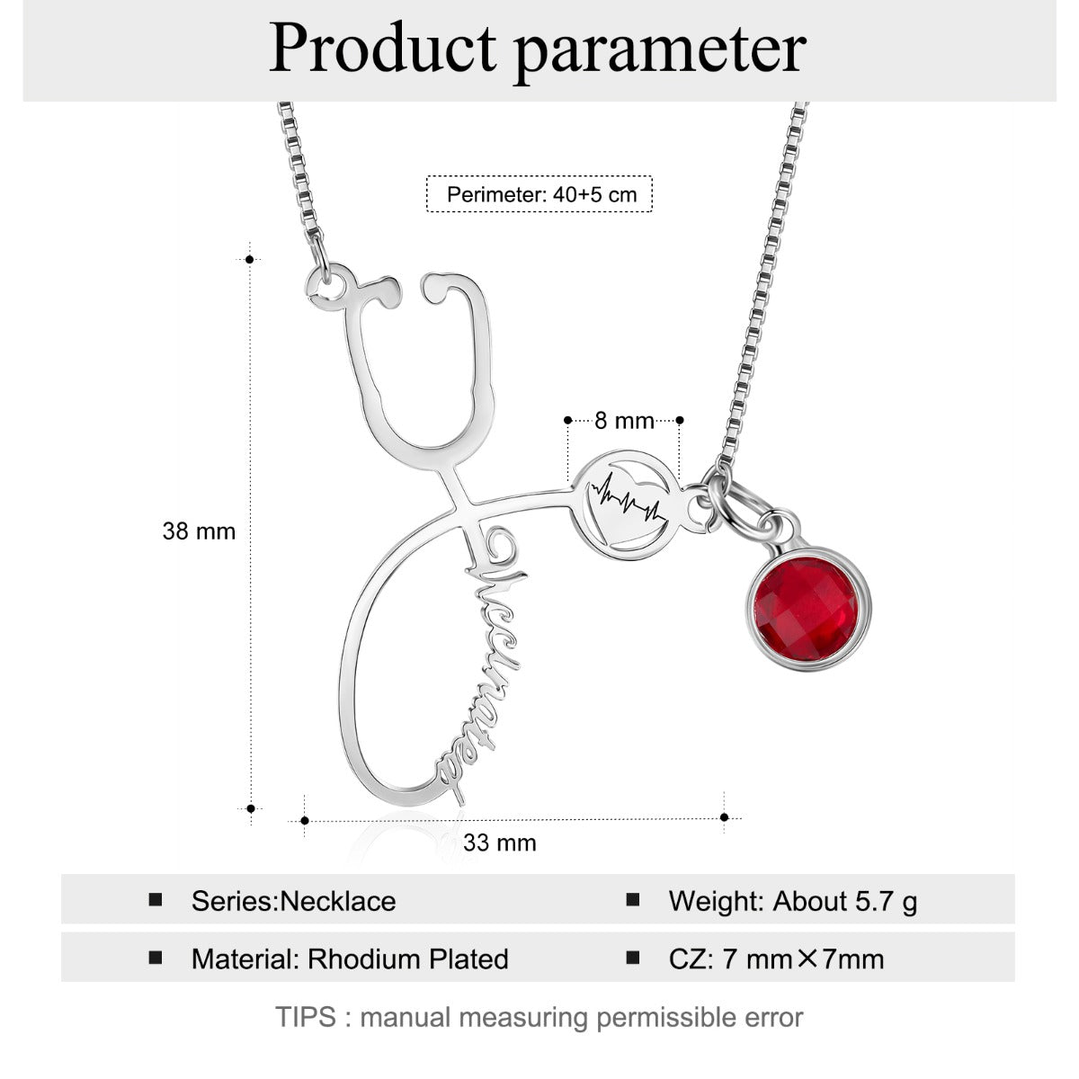 Rhodium Plated Vaccination Name Necklace
