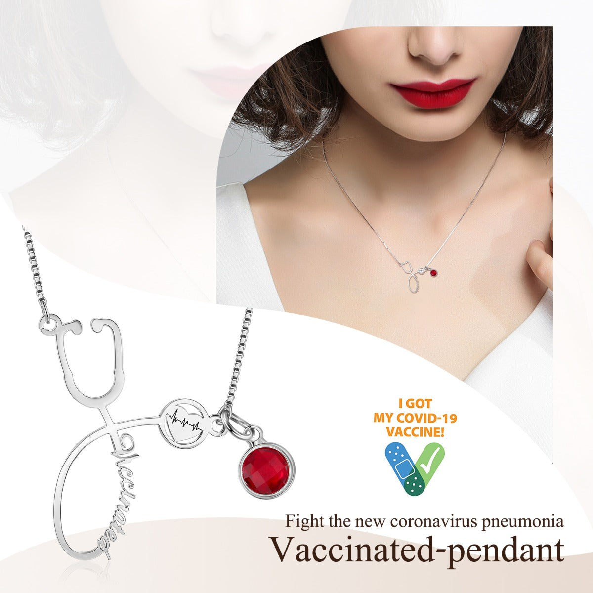 Rhodium Plated Vaccination Name Necklace