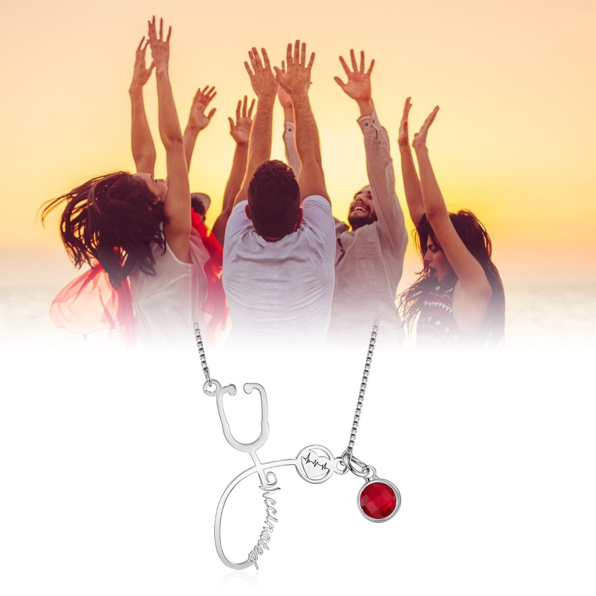 Rhodium Plated Vaccination Name Necklace