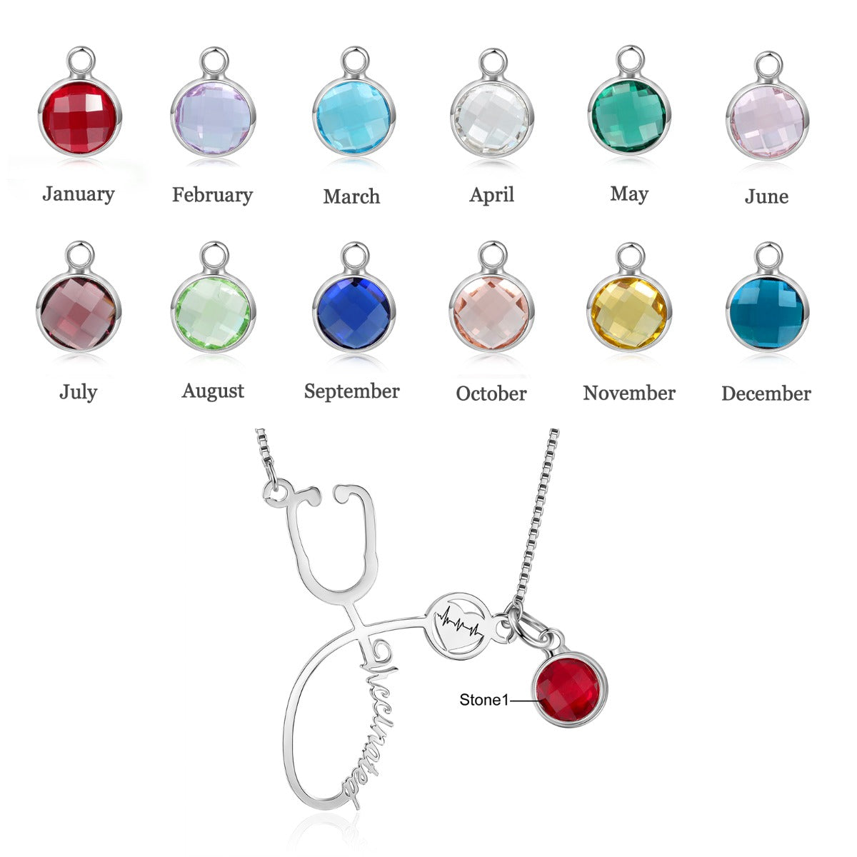 Rhodium Plated Vaccination Name Necklace