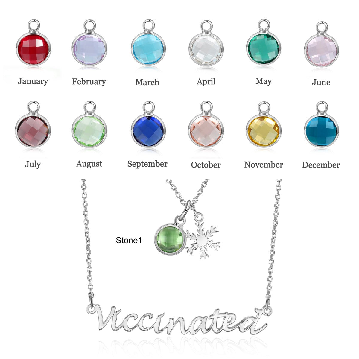 Rhodium Plated Vaccination Name Necklace