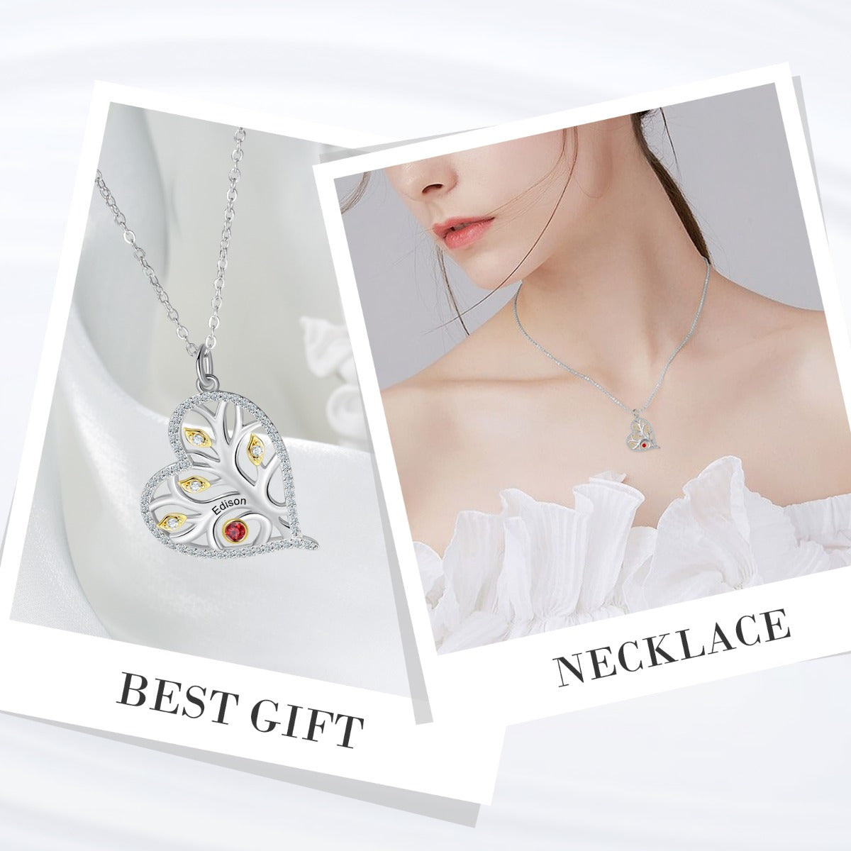 925 Sterling Silver Heart Necklace with Birthstone