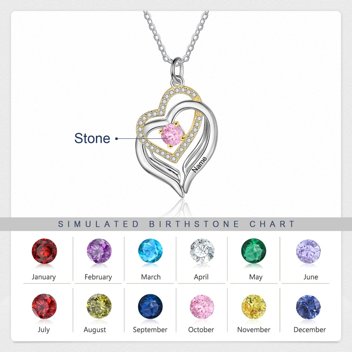 Rhodium Plated Birthstone Heart Necklace
