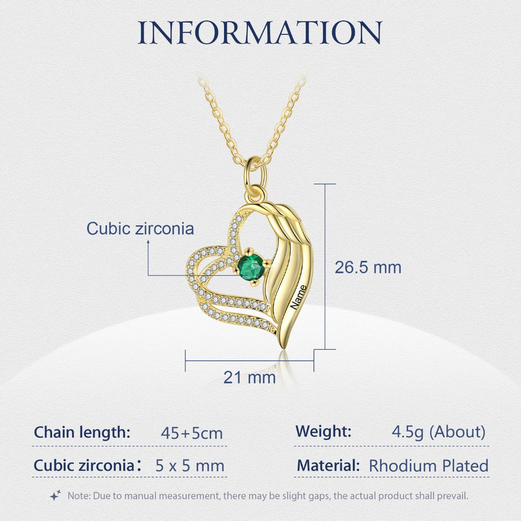 Personalized Angel Wing  Heart Necklace