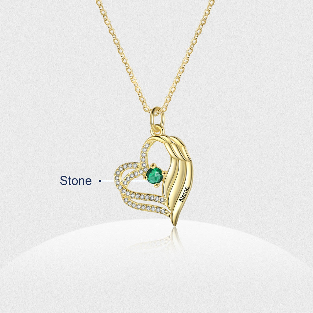 Personalized Angel Wing  Heart Necklace