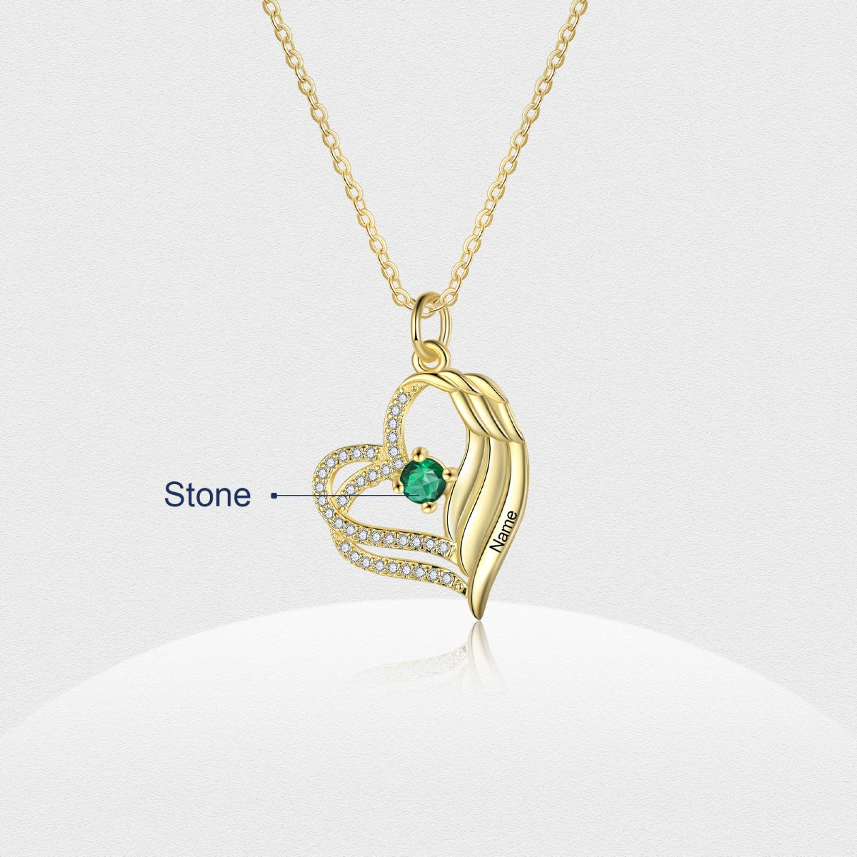 Personalized Angel Wing  Heart Necklace