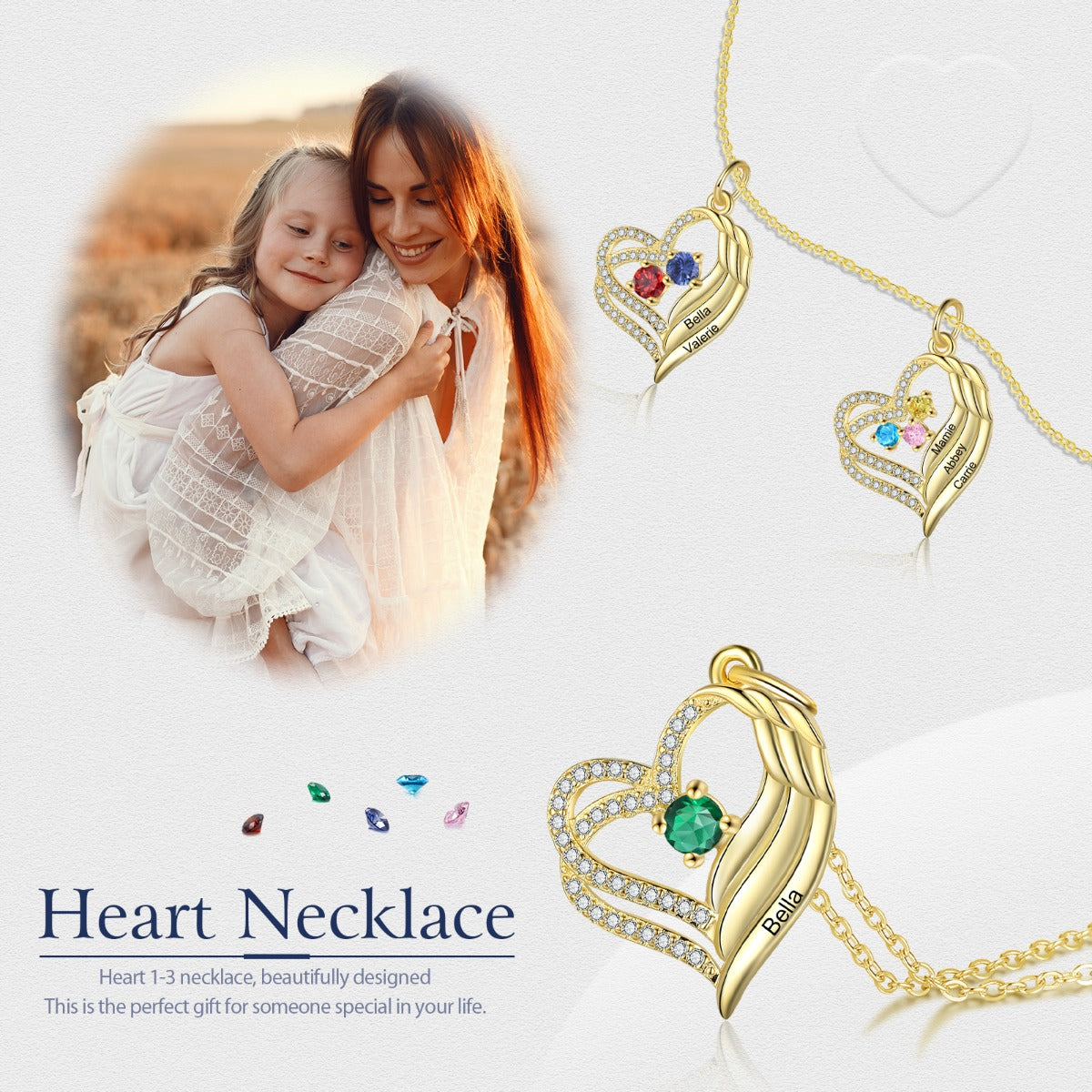 Personalized Angel Wing  Heart Necklace