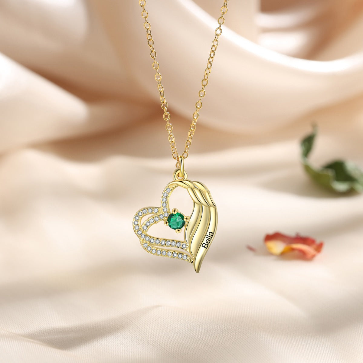 Personalized Angel Wing  Heart Necklace