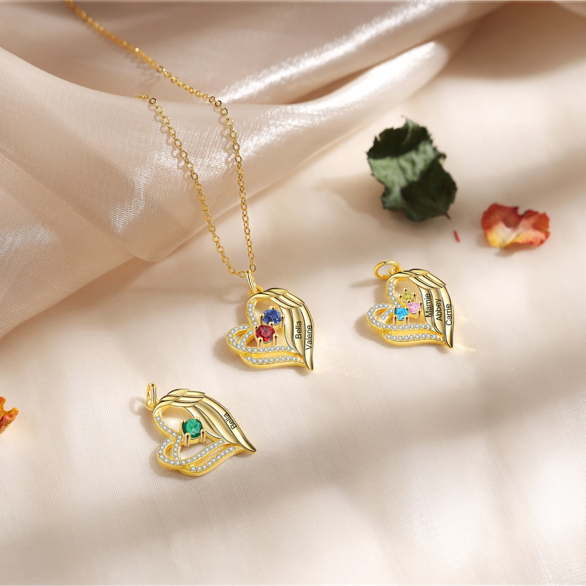Personalized Angel Wing  Heart Necklace