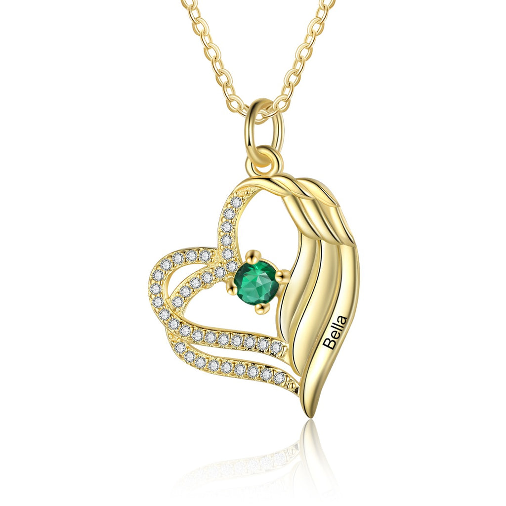 Personalized Angel Wing  Heart Necklace