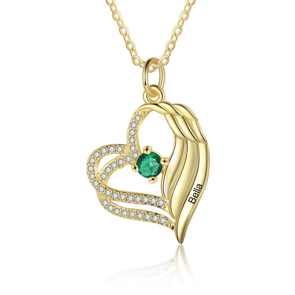 Personalized Angel Wing  Heart Necklace