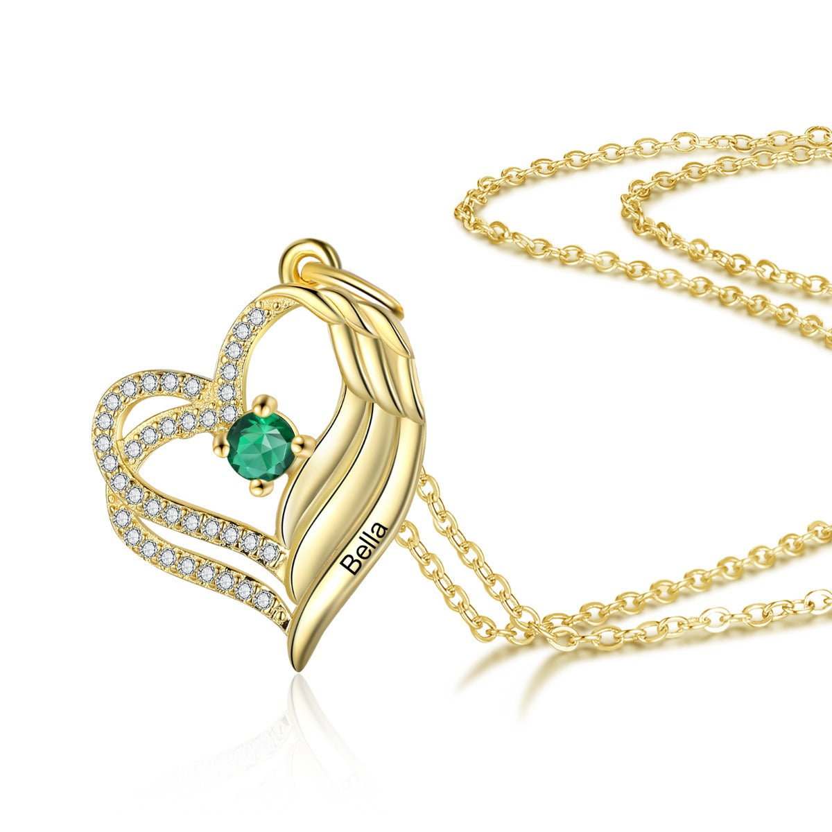 Personalized Angel Wing  Heart Necklace