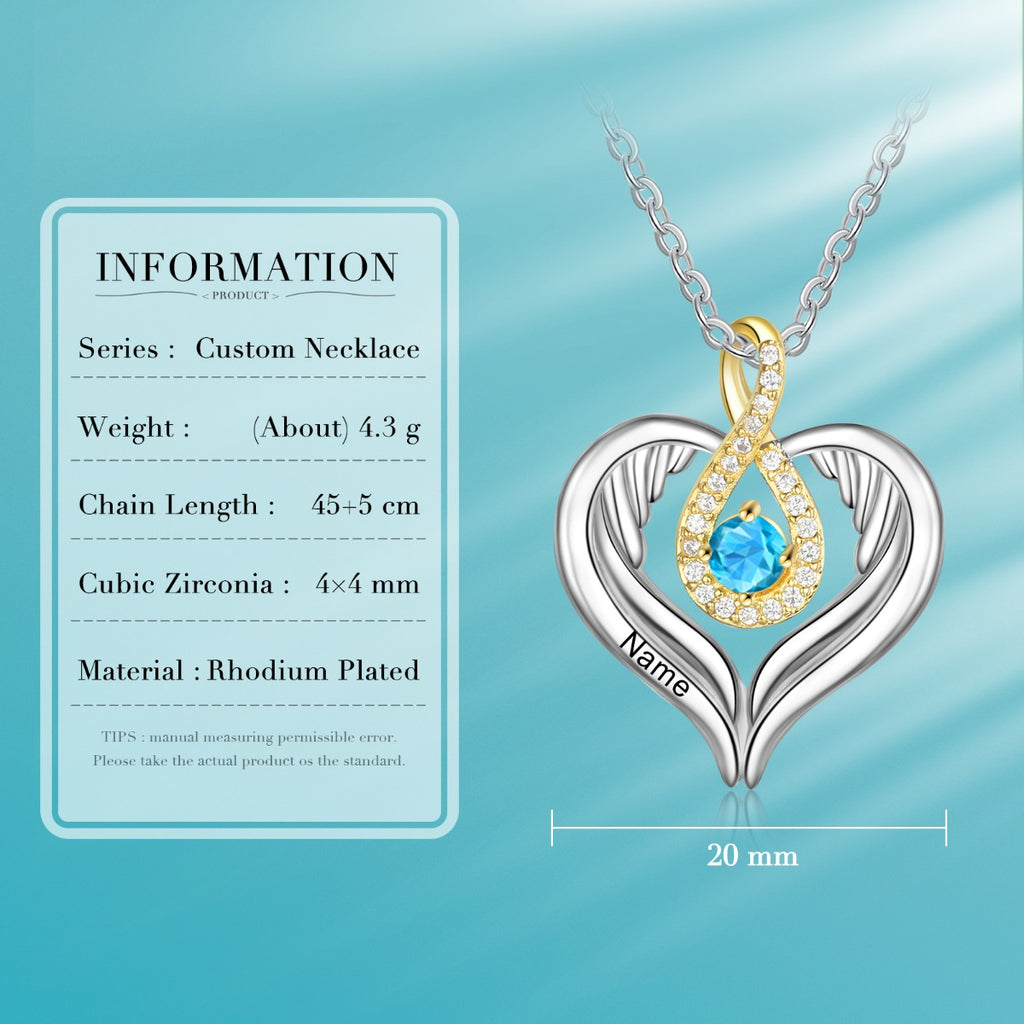 Rhodium Plated Heart Shape Necklace with Birthstone