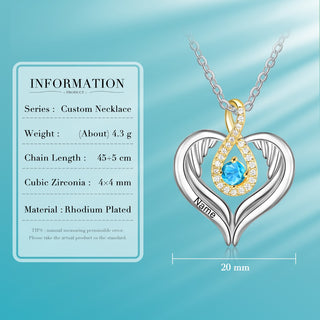 Rhodium Plated Heart Shape Necklace with Birthstone