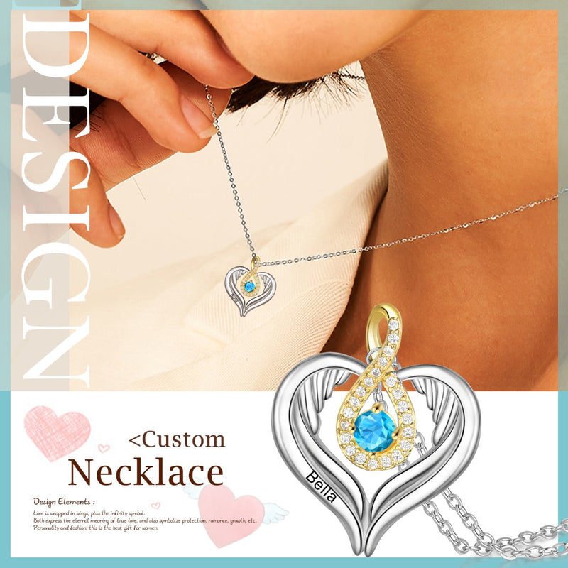 Rhodium Plated Heart Shape Necklace with Birthstone