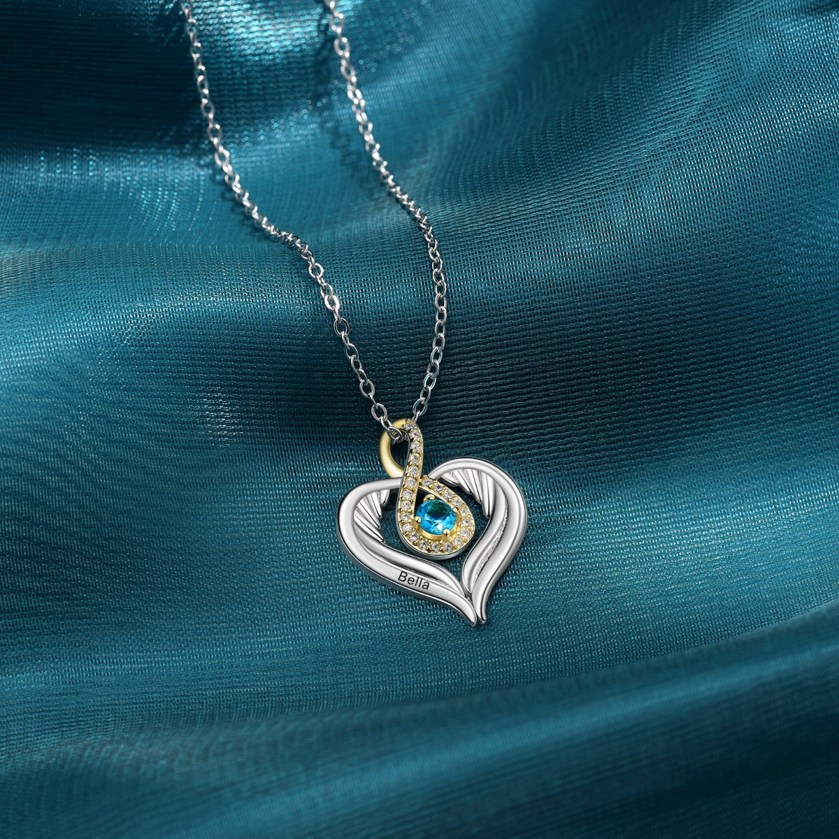 Rhodium Plated Heart Shape Necklace with Birthstone