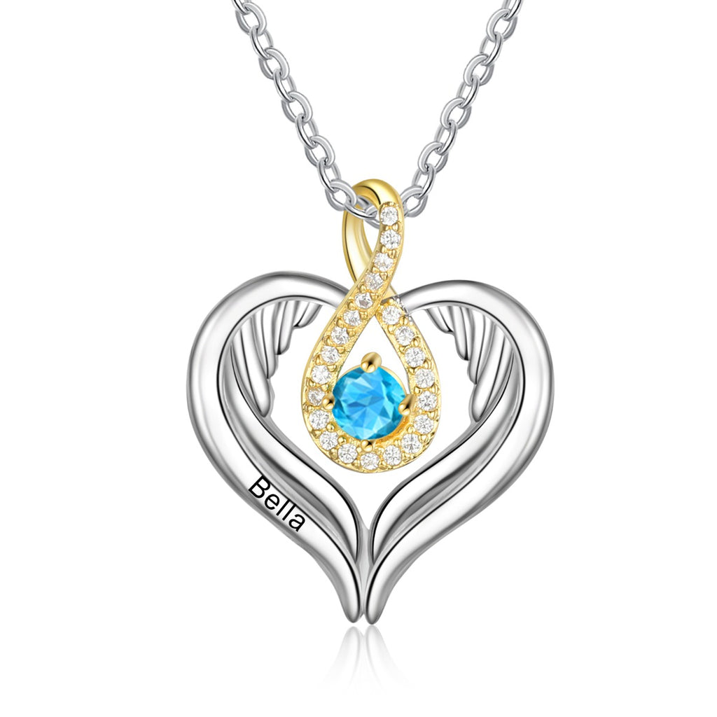 Rhodium Plated Heart Shape Necklace with Birthstone