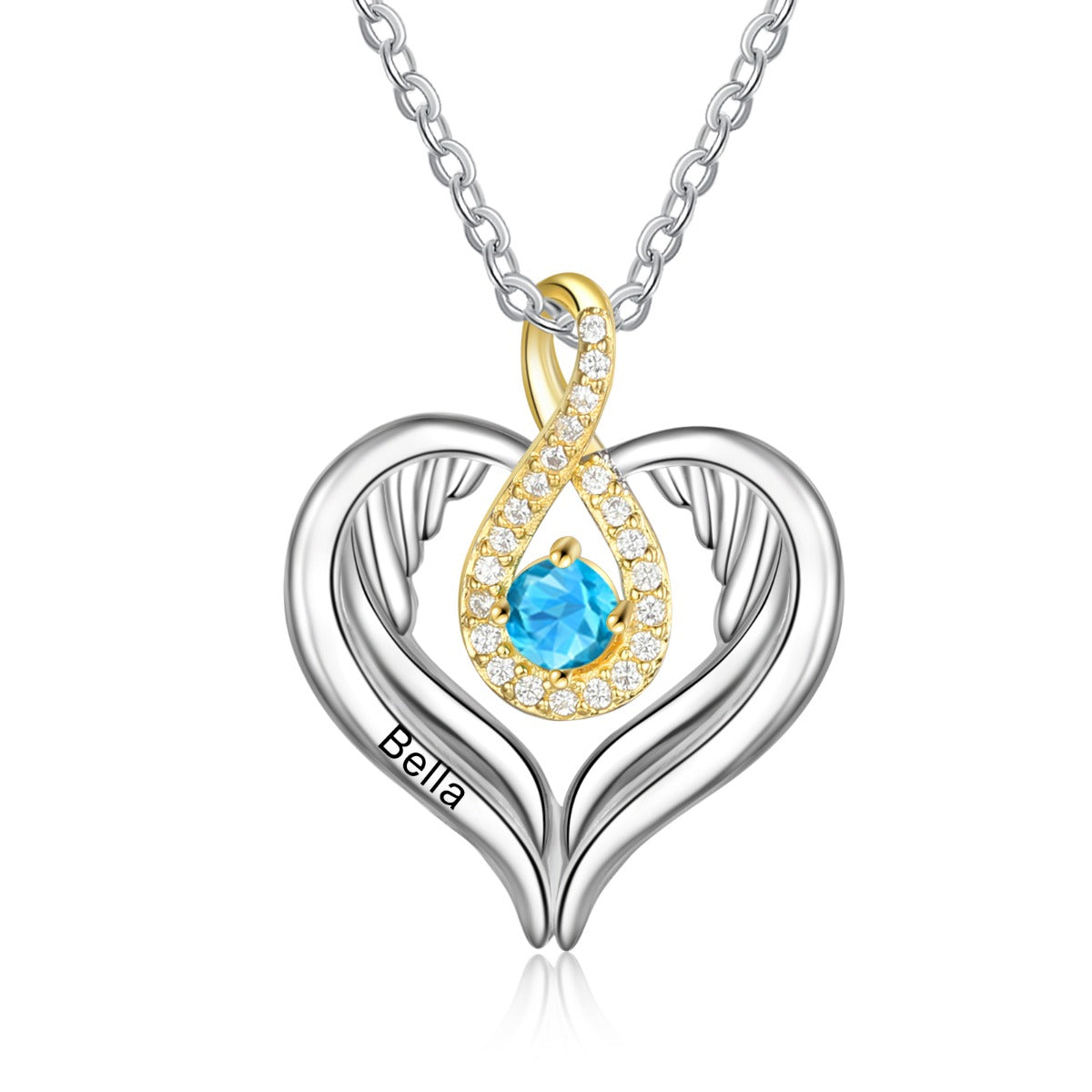 Rhodium Plated Heart Shape Necklace with Birthstone