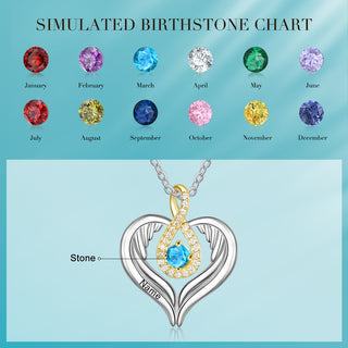 Rhodium Plated Heart Shape Necklace with Birthstone