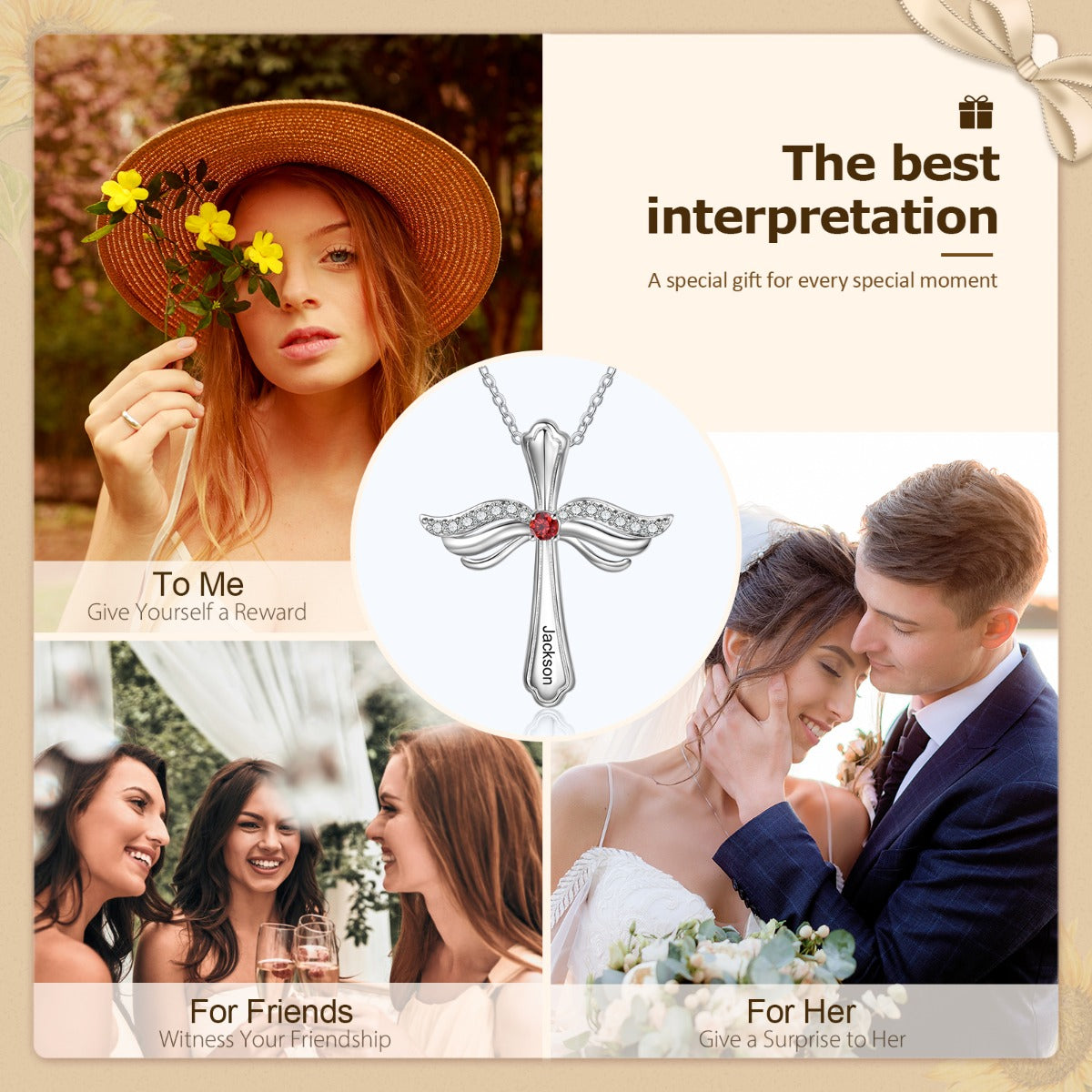 Engraved Rhodium Plated Cross Necklace
