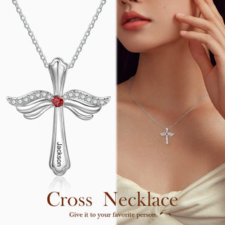 Engraved Rhodium Plated Cross Necklace