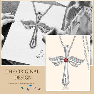 Engraved Rhodium Plated Cross Necklace