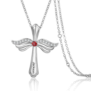 Engraved Rhodium Plated Cross Necklace