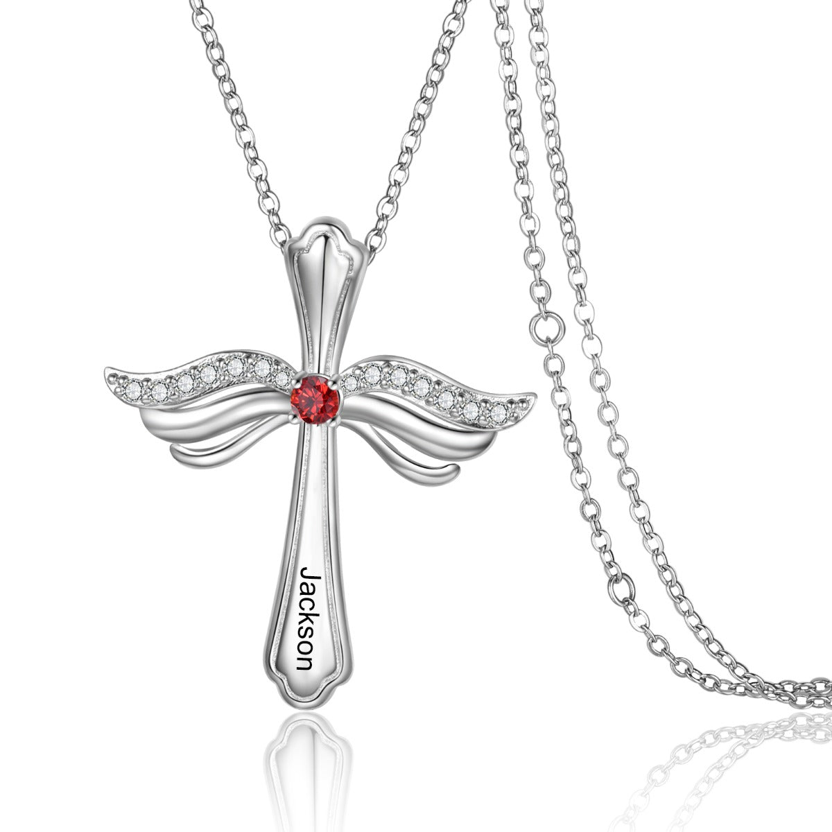 Engraved Rhodium Plated Cross Necklace