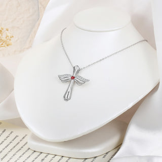 Engraved Rhodium Plated Cross Necklace