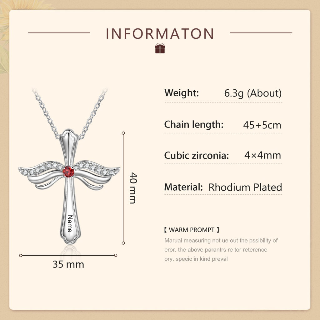 Engraved Rhodium Plated Cross Necklace