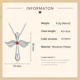 Engraved Rhodium Plated Cross Necklace