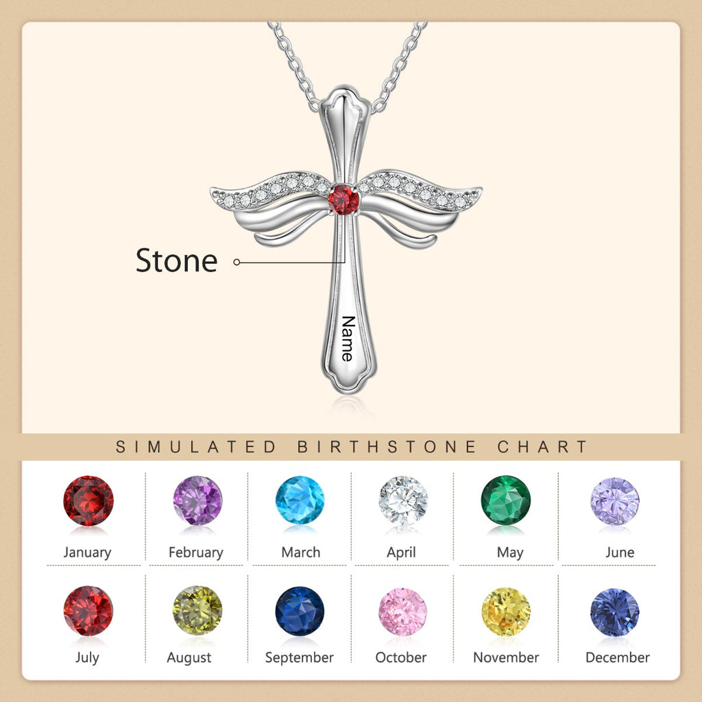 Engraved Rhodium Plated Cross Necklace