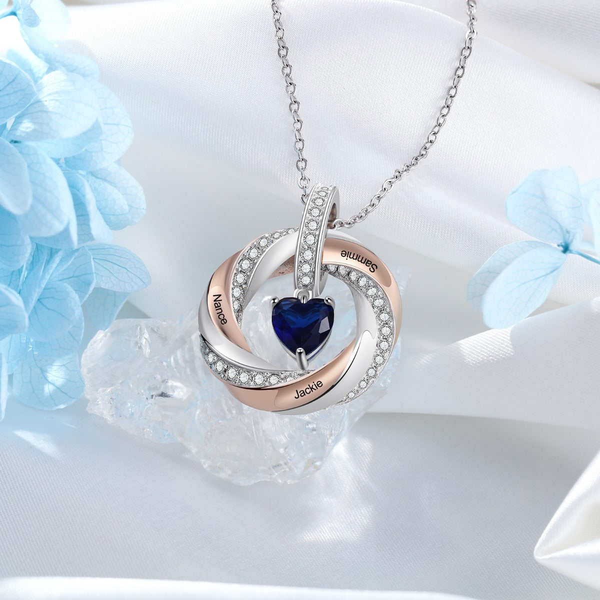 Personalized Heart Birthstone Circle Pendant Necklace